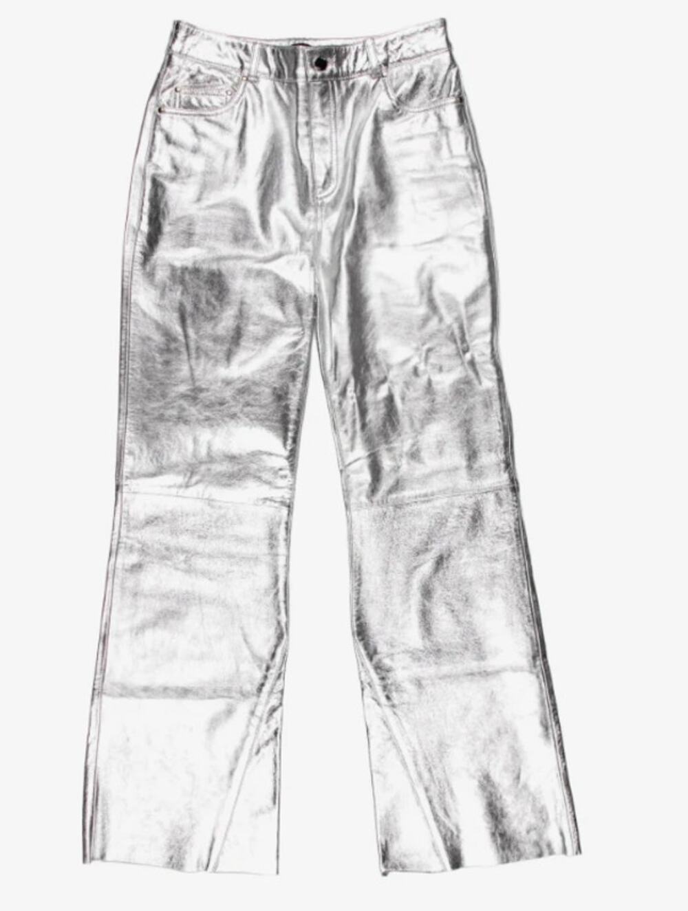 NWT NEW Maje Silver Wide Leg High Rise Jeans FR 38 US 6 MSRP $645